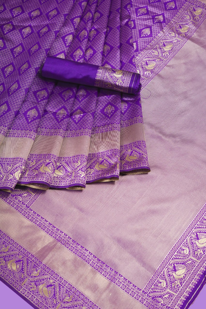 Luxurious Banarasi Soft Silk Saree with Enchanting Copper Zari Weaving Colorful Saree