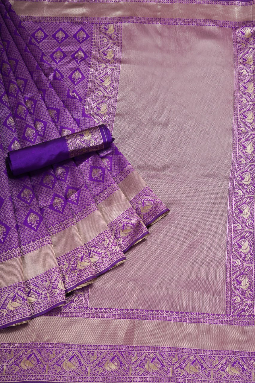 Luxurious Banarasi Soft Silk Saree with Enchanting Copper Zari Weaving Colorful Saree