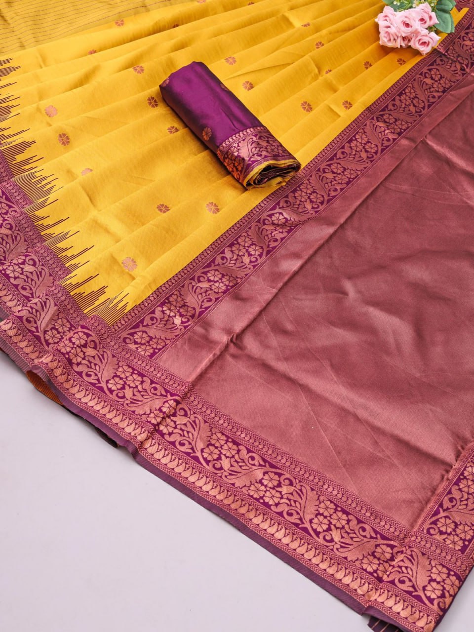 Luxurious Banarasi Soft Silk Saree with Copper Zari Weaving Colorful Saree