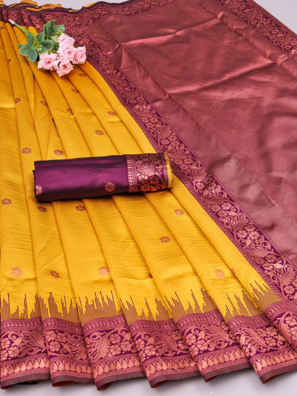 Luxurious Banarasi Soft Silk Saree with Copper Zari Weaving Colorful Saree