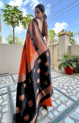 Luxurious Copper Zari Banarasi Silk Saree with Blouse Piece Colorful Saree