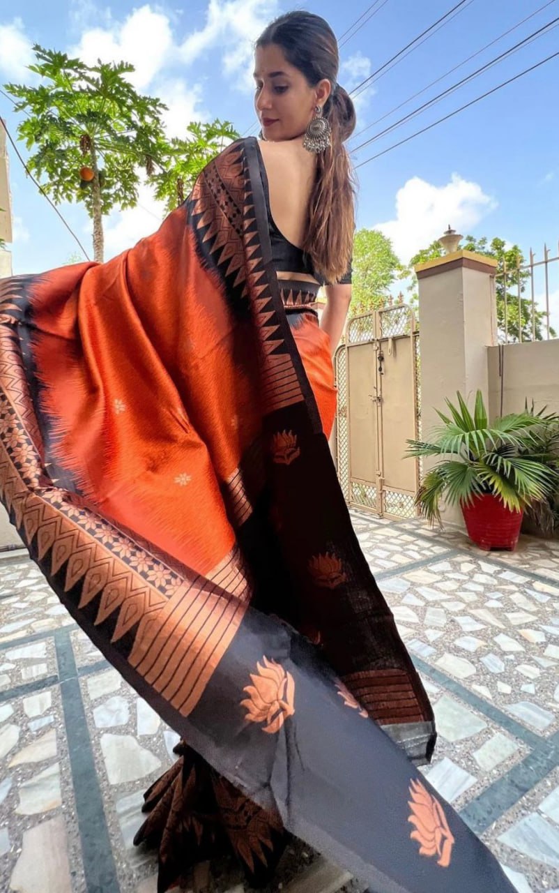 Luxurious Copper Zari Banarasi Silk Saree with Blouse Piece Colorful Saree