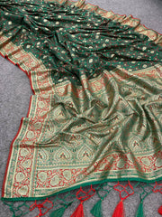 Luxurious Green Saree with Matching Blouse Colorful Saree