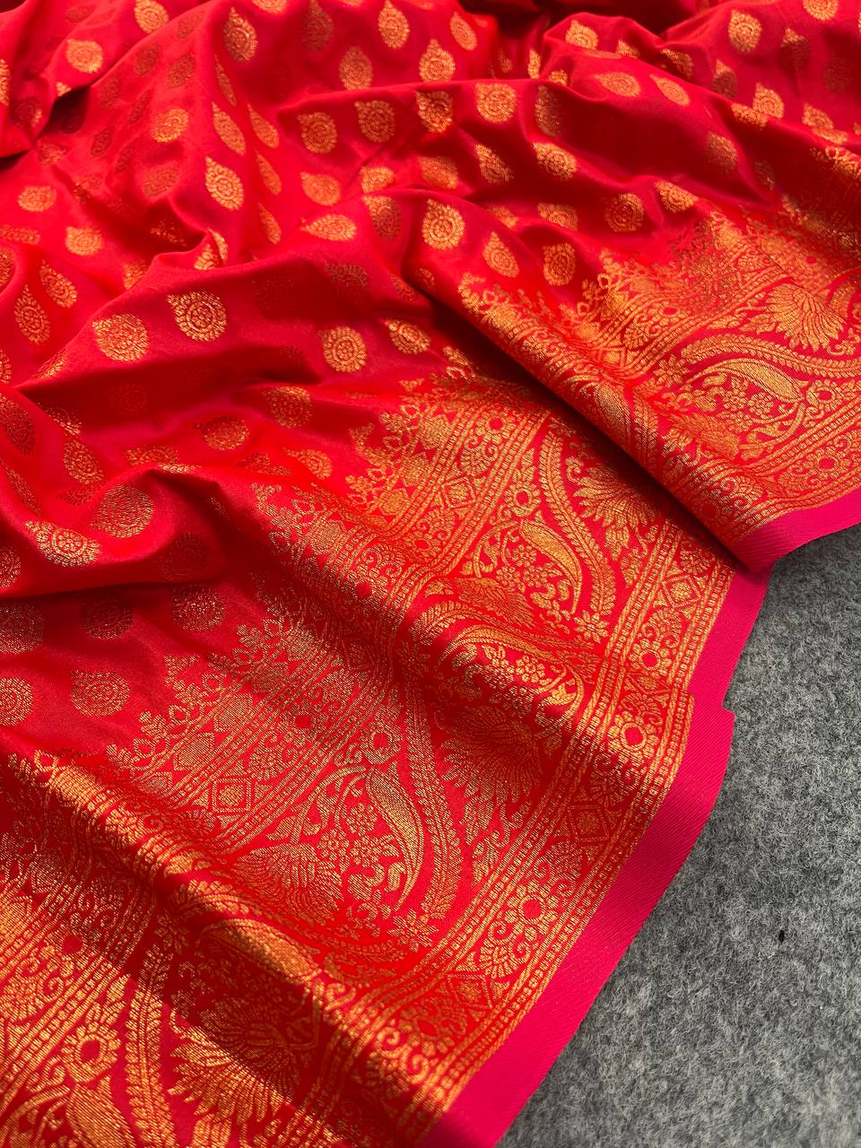 Luxurious Red Saree with Matching Blouse Colorful Saree