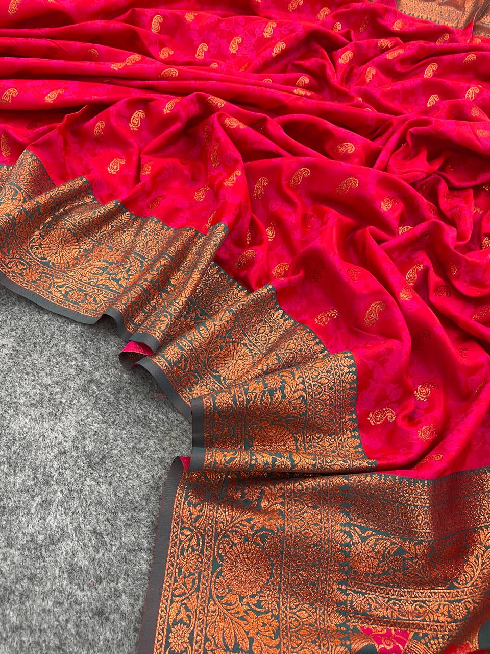 Luxurious Red Saree with Matching Blouse Colorful Saree