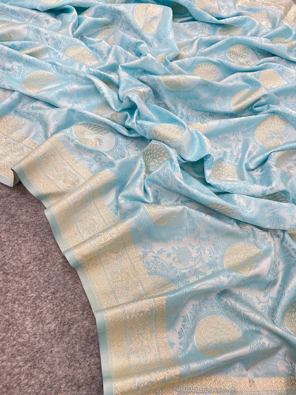 Luxurious Sky Blue Saree with Matching Blouse Colorful Saree