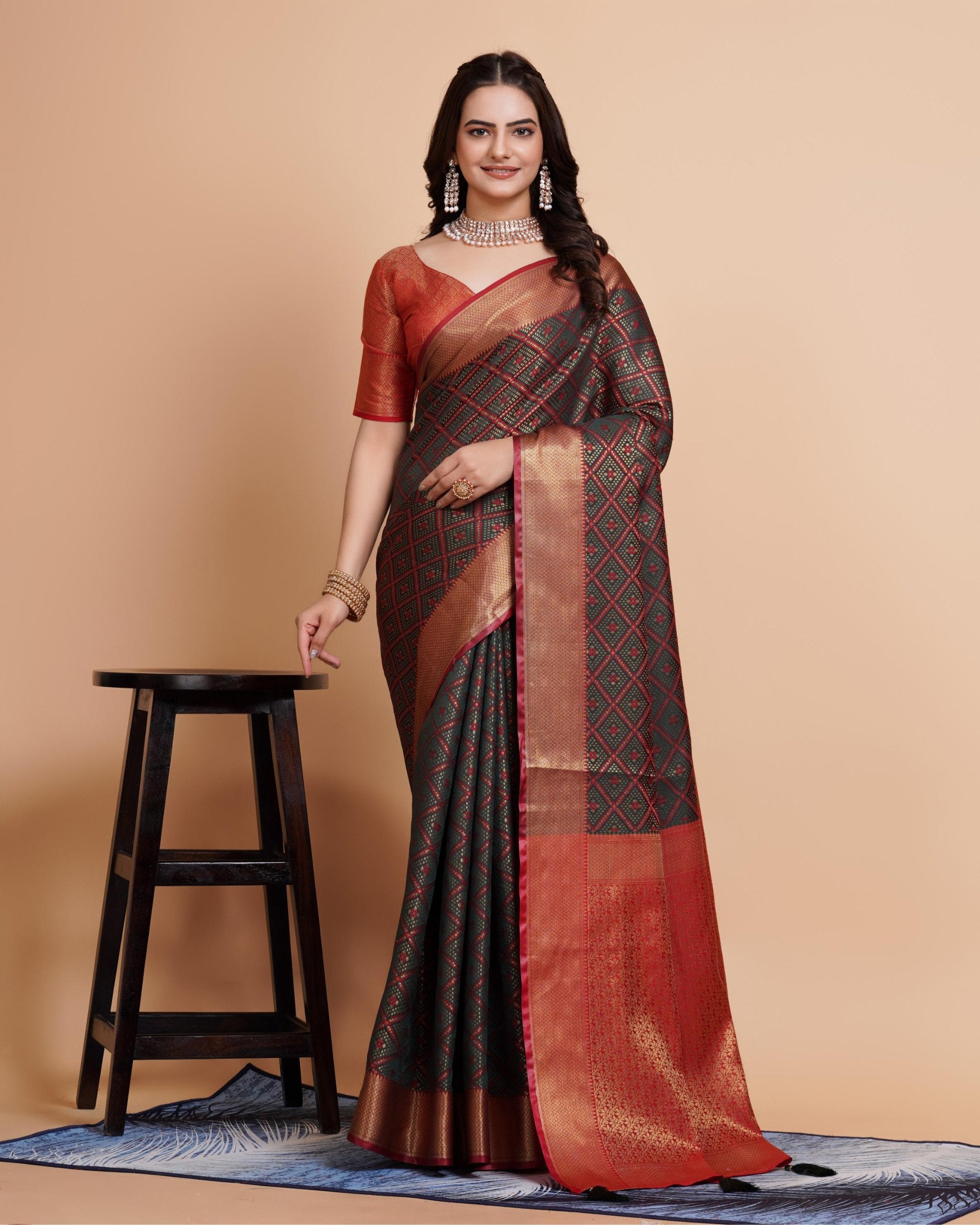 Luxurious Soft Banarasi Silk Dark Green Saree with Rapier Jacquard Work Colorful Saree