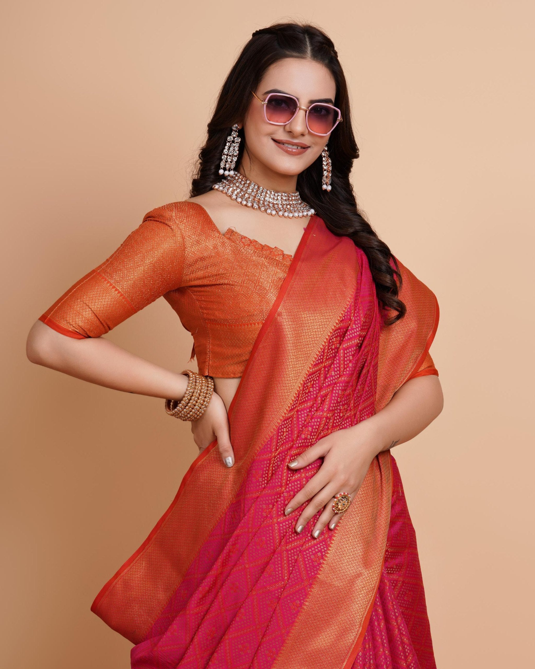 Luxurious Soft Banarasi Silk Pink Saree with Rapier Jacquard Work Colorful Saree