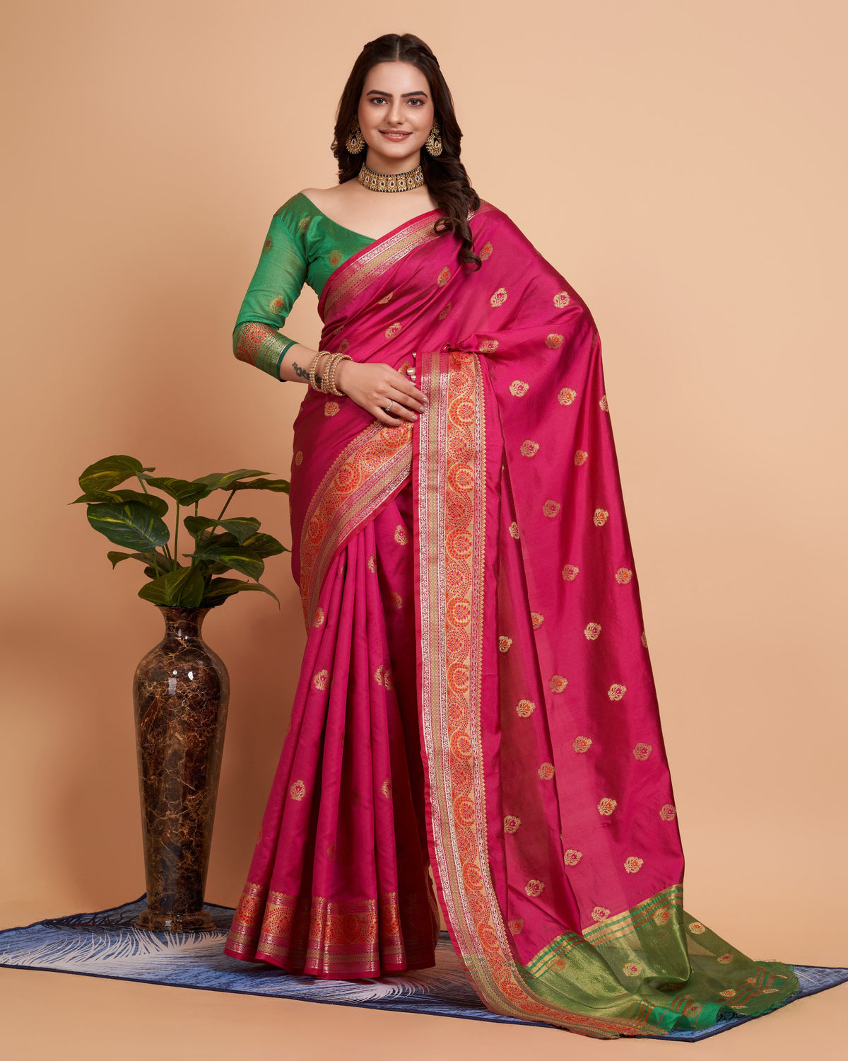 Luxurious Soft Banarasi Silk Pink Saree with Rich Contrast Pallu & Butti Work Blouse Colorful Saree