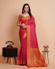 Luxurious Soft Banarasi Silk Pink Saree with Rapier Jacquard Work Colorful Saree