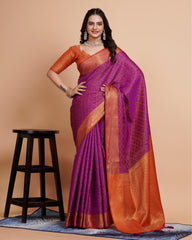 Luxurious Soft Banarasi Silk Purple Saree with Rapier Jacquard Work Colorful Saree