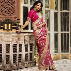 Luxurious Soft Banarasi Silk Saree with Heavily Embroidered Mono Banglory Blouse Colorful Saree