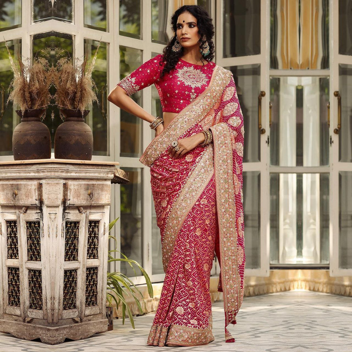 Luxurious Soft Banarasi Silk Saree with Heavily Embroidered Mono Banglory Blouse Colorful Saree