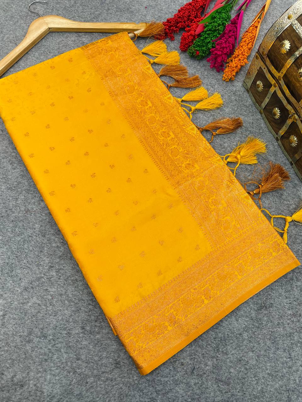 Luxurious Yellow Saree with Matching Blouse Colorful Saree