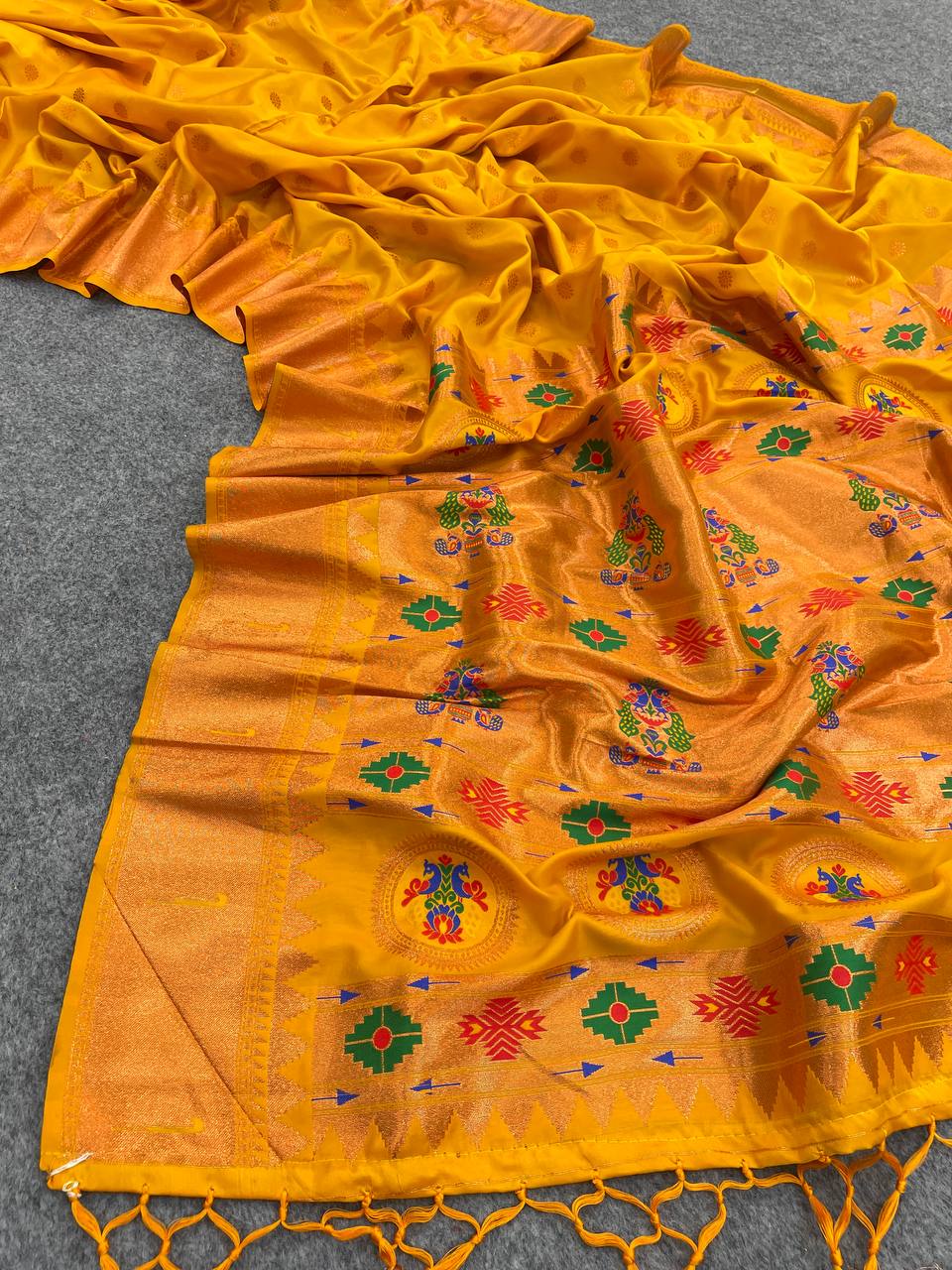 Luxurious Yellow Saree with Matching Blouse Colorful Saree