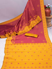 Maroon Banarasi Soft Silk Saree with Exquisite Copper Zari Weaving Colorful Saree