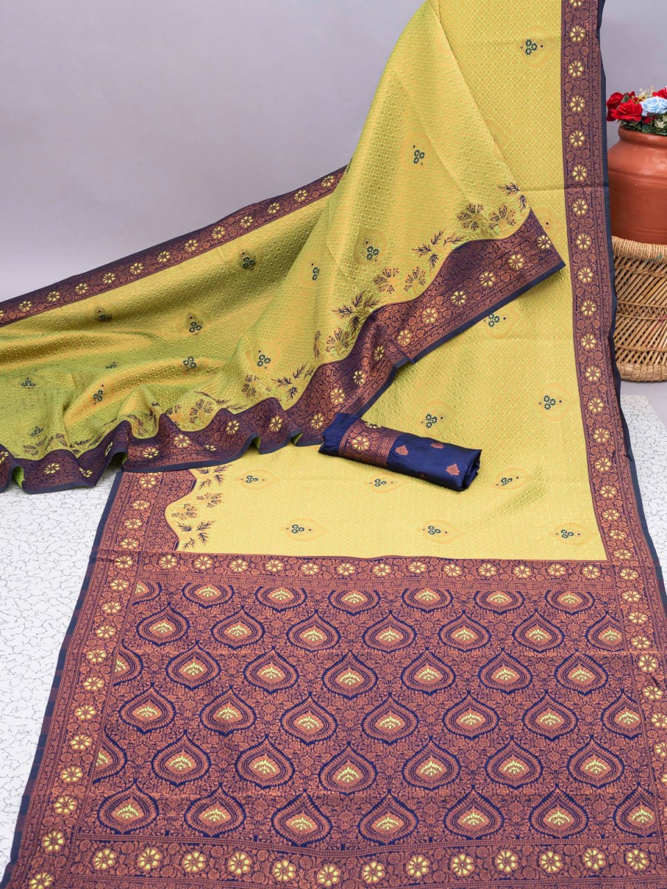 Mint Green Banarasi Soft Silk Saree with Exquisite Copper Zari Weaving Colorful Saree