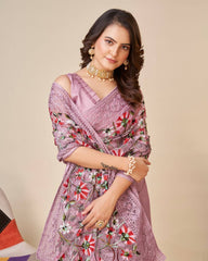 Multicolor Chikankari Embroidered Soft Net Pink Saree with Mono Banglory Blouse Colorful Saree