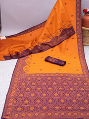 Mustard Yellow Banarasi Soft Silk Saree with Exquisite Copper Zari Weaving Colorful Saree