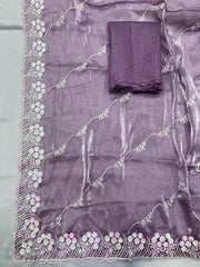 Dazzling Party Wear purple Saree: Soft Premium Zimmy Chu Silk with Embroidered C-Pallu & Cutwork Border Colorful Saree