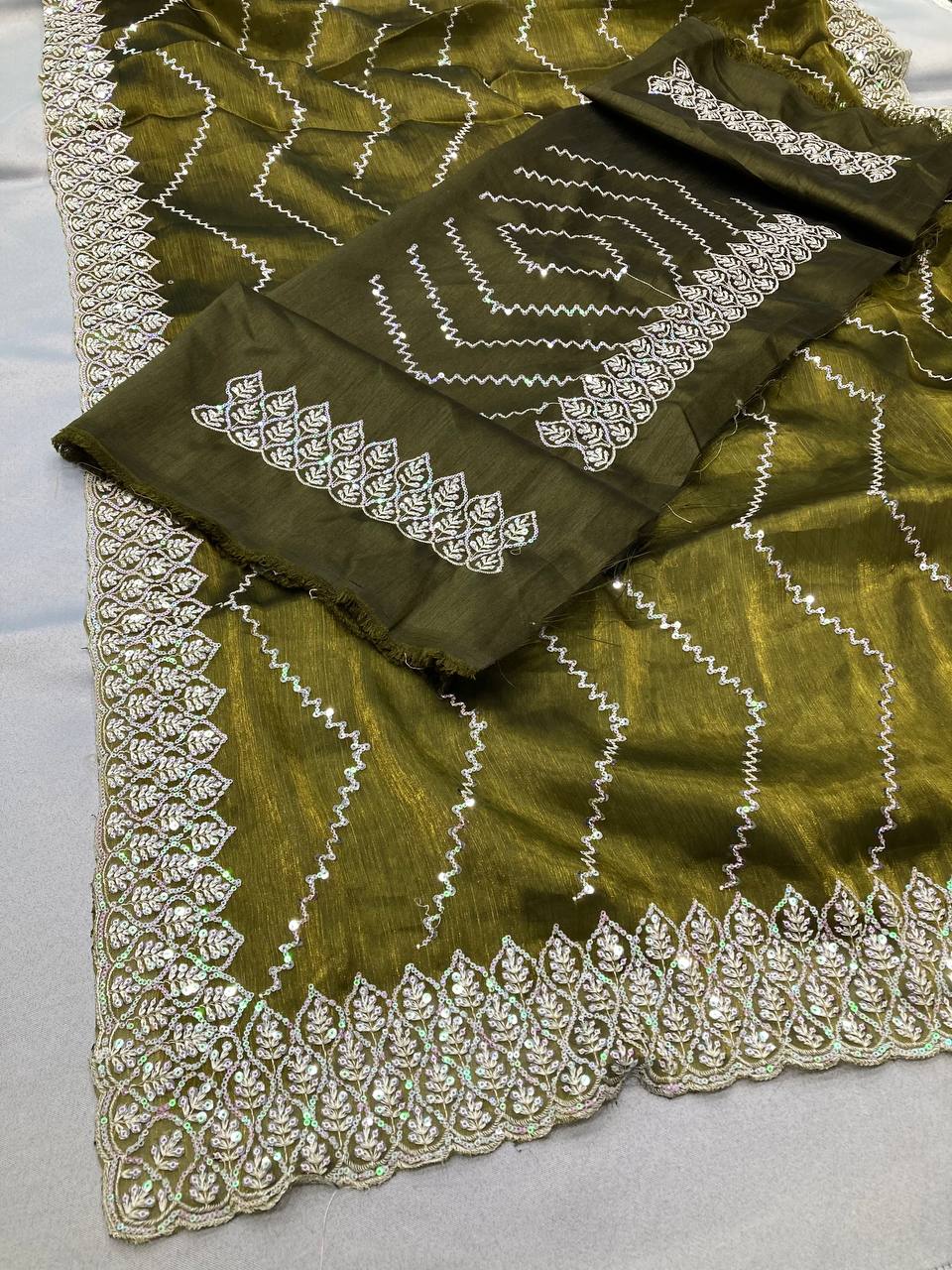Luxuriously green Soft Burberry Silk Saree with Embroidered Cutwork Border - Perfect for Weddings Colorful Saree
