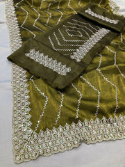 Luxuriously green Soft Burberry Silk Saree with Embroidered Cutwork Border - Perfect for Weddings Colorful Saree