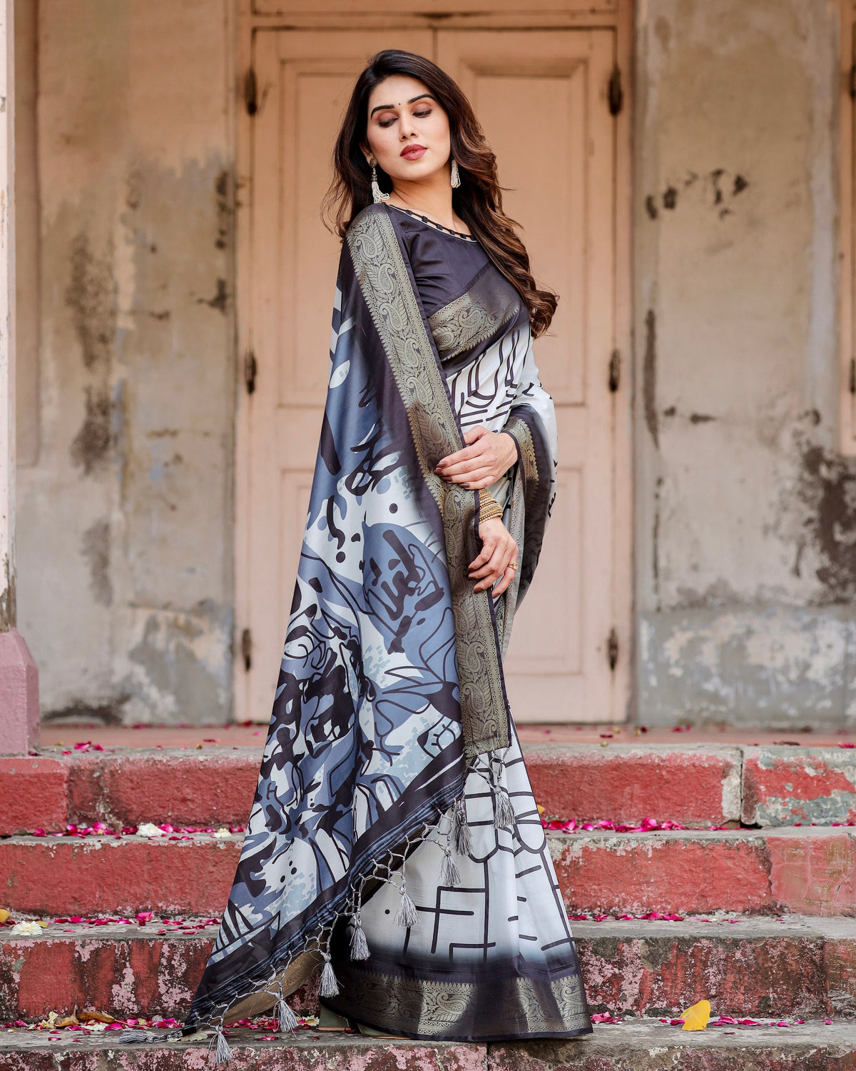 Pure Silk Digital Printed Saree with Brocade Blouse Colorful Saree