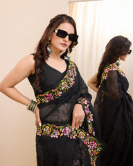 Premium Taby Silk Wedding Black Saree with All-Over Zari Embroidery Colorful Saree