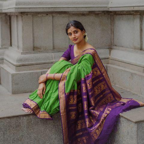 Pure Banarasi Copper Zari Weaving Green Saree Colorful Saree