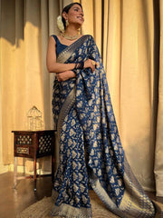 Pure Banarasi Copper Zari Weaving Turquoise Blue Saree with Stunning Brocade Blouse Colorful Saree