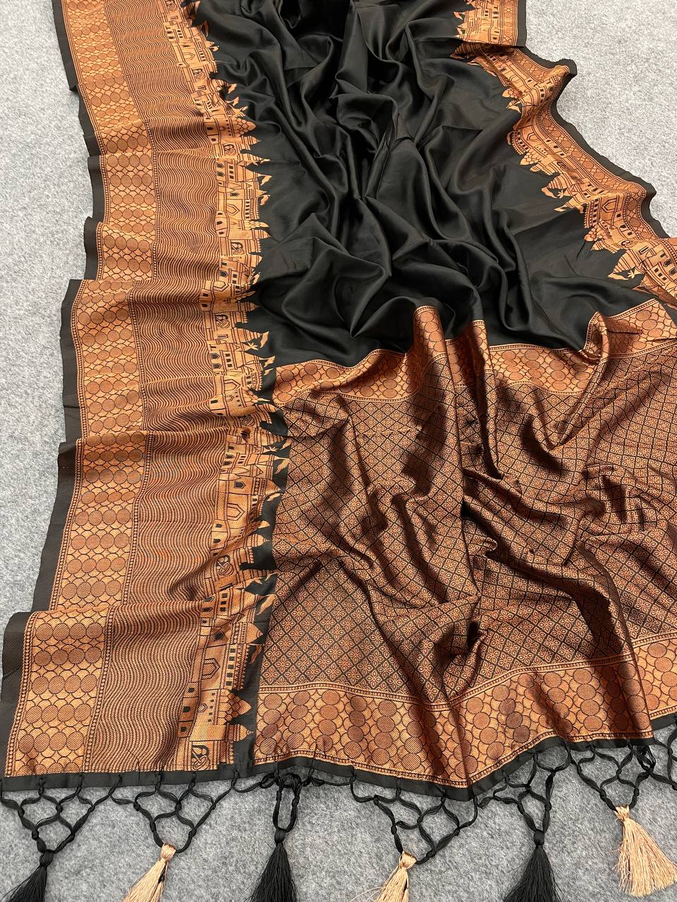 Pure Banarasi Soft Silk Black Saree With Matching Blouse Colorful Saree