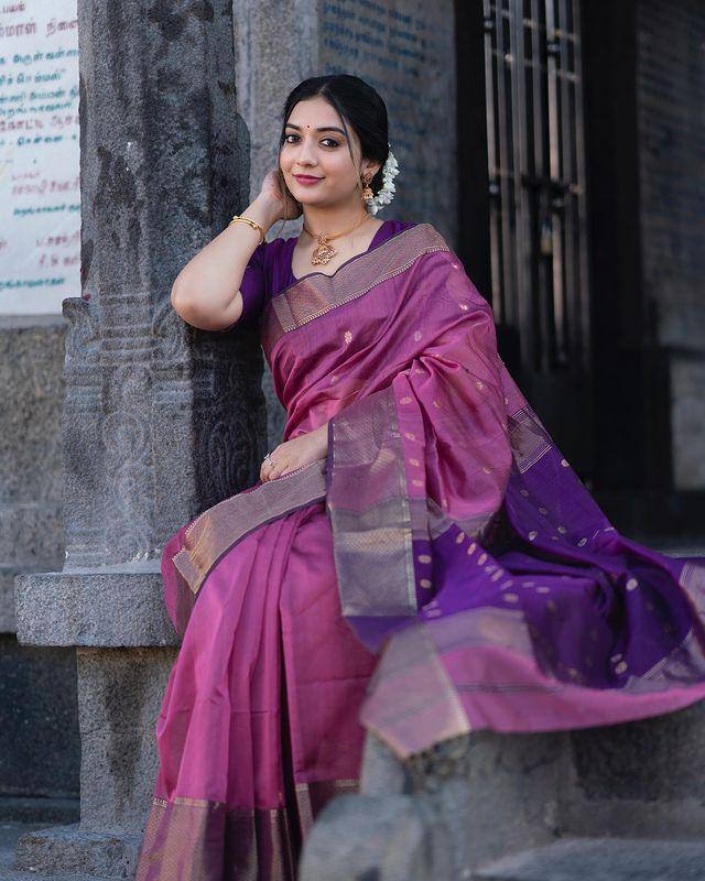 Pure Banarasi Soft Silk Lilic Pink Saree with Brocade Blouse Colorful Saree