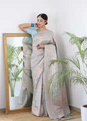 Pure Silk Digital Printed Blue Saree with Brocade Blouse Colorful Saree