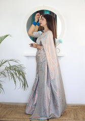 Pure Silk Digital Printed Blue Saree with Brocade Blouse Colorful Saree