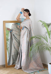 Pure Silk Digital Printed Blue Saree with Brocade Blouse Colorful Saree