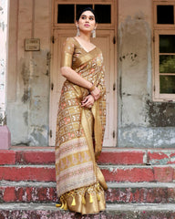 Pure Silk Digital Printed Light Brown Saree with Brocade Blouse Colorful Saree