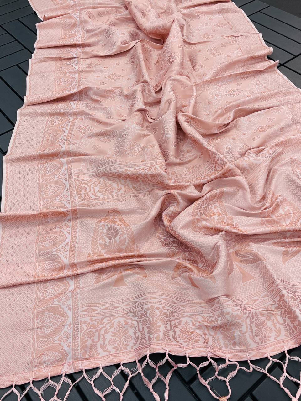 Pure Silk Digital Printed Light Peach Saree with Brocade Blouse Colorful Saree