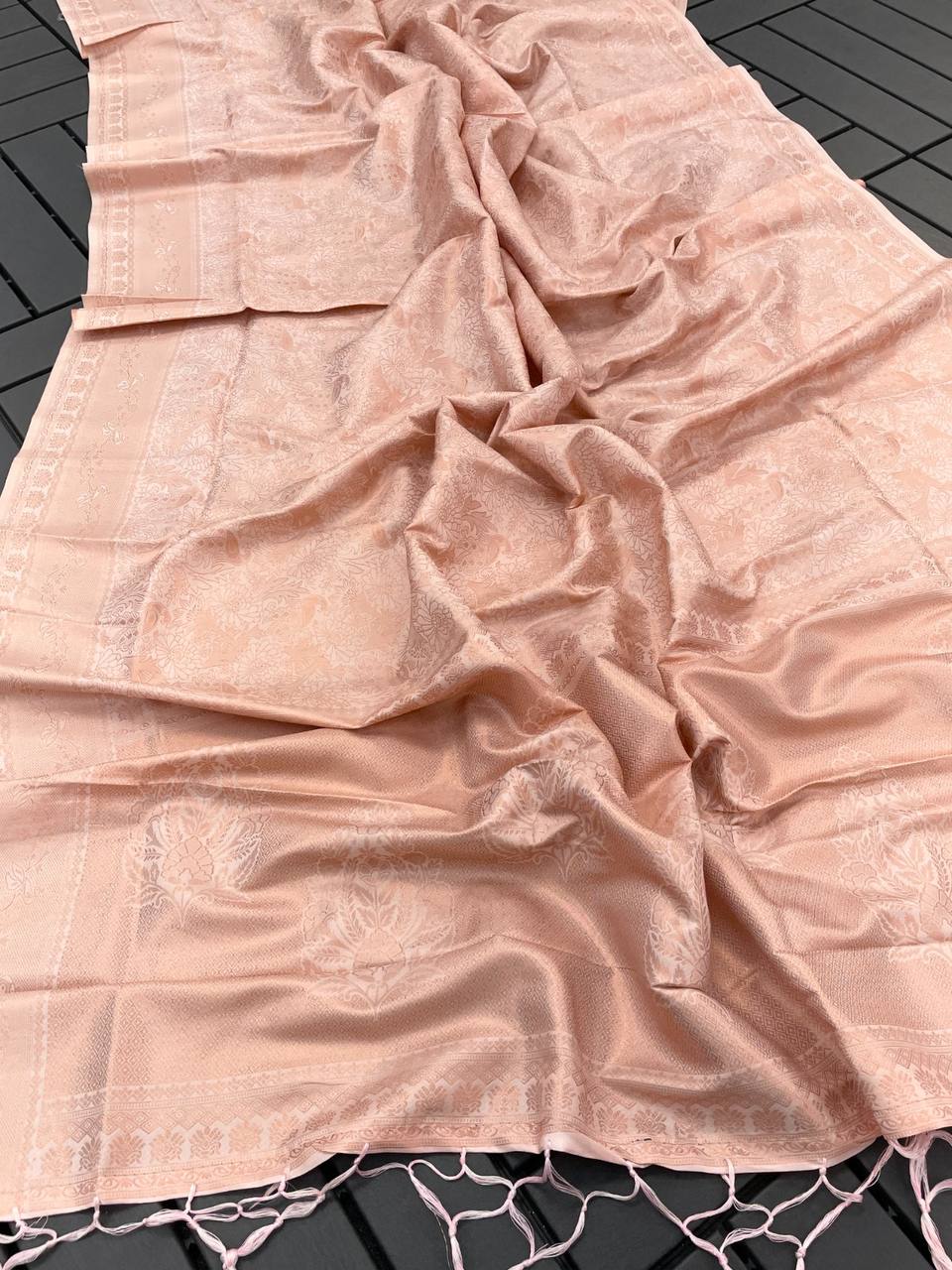 Pure Silk Digital Printed Light Peach Saree with Brocade Blouse Colorful Saree