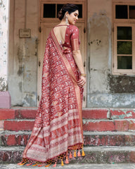 Pure Silk Digital Printed Maroon Saree with Brocade Blouse Colorful Saree