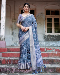 Pure Silk Digital Printed Navy Blue Saree with Brocade Blouse Colorful Saree