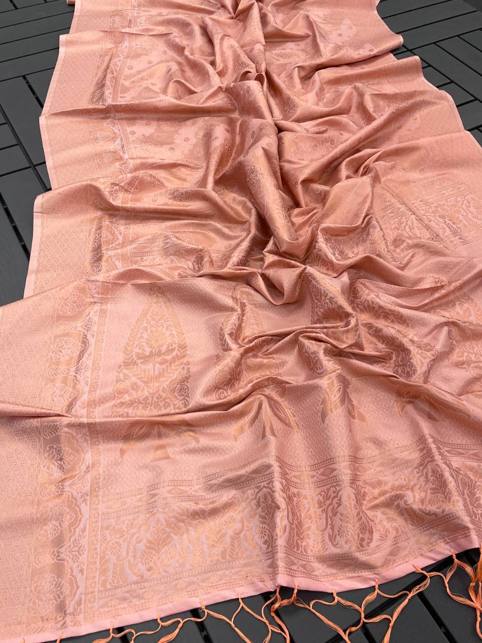 Pure Silk Digital Printed Peach Saree with Brocade Blouse Colorful Saree