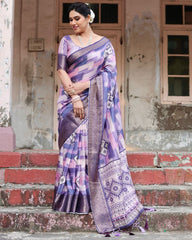 Pure Silk Digital Printed Pink & Blue Saree with Brocade Blouse Colorful Saree