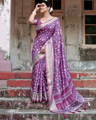 Pure Silk Digital Printed Pink Saree with Brocade Blouse Colorful Saree