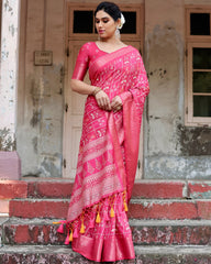 Pure Silk Digital Printed Pink Saree with Brocade Blouse Colorful Saree