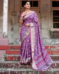 Pure Silk Digital Printed Pink Saree with Brocade Blouse Colorful Saree