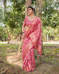 Pure Silk Digital Printed Pink Saree with Brocade Blouse Colorful Saree