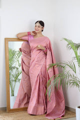 Pure Silk Digital Printed Rose Pink Saree with Brocade Blouse Colorful Saree