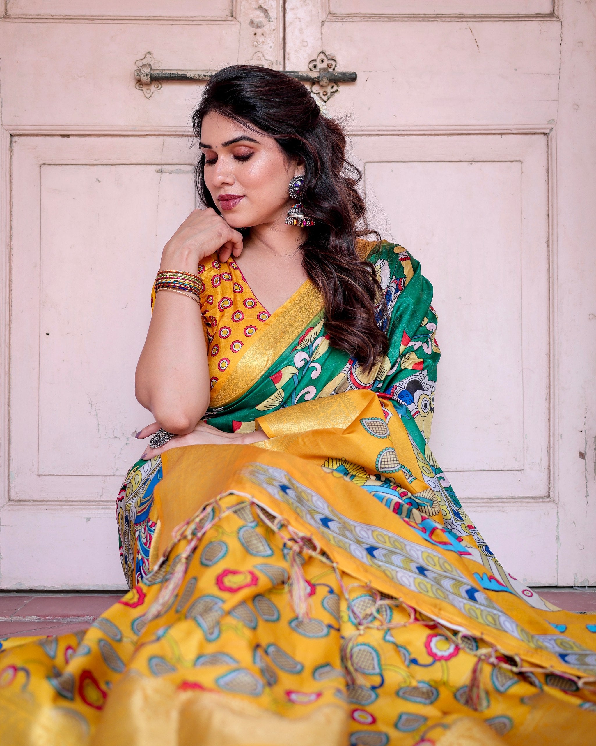 Pure Silk Digital Printed Saree with Brocade Blouse Colorful Saree