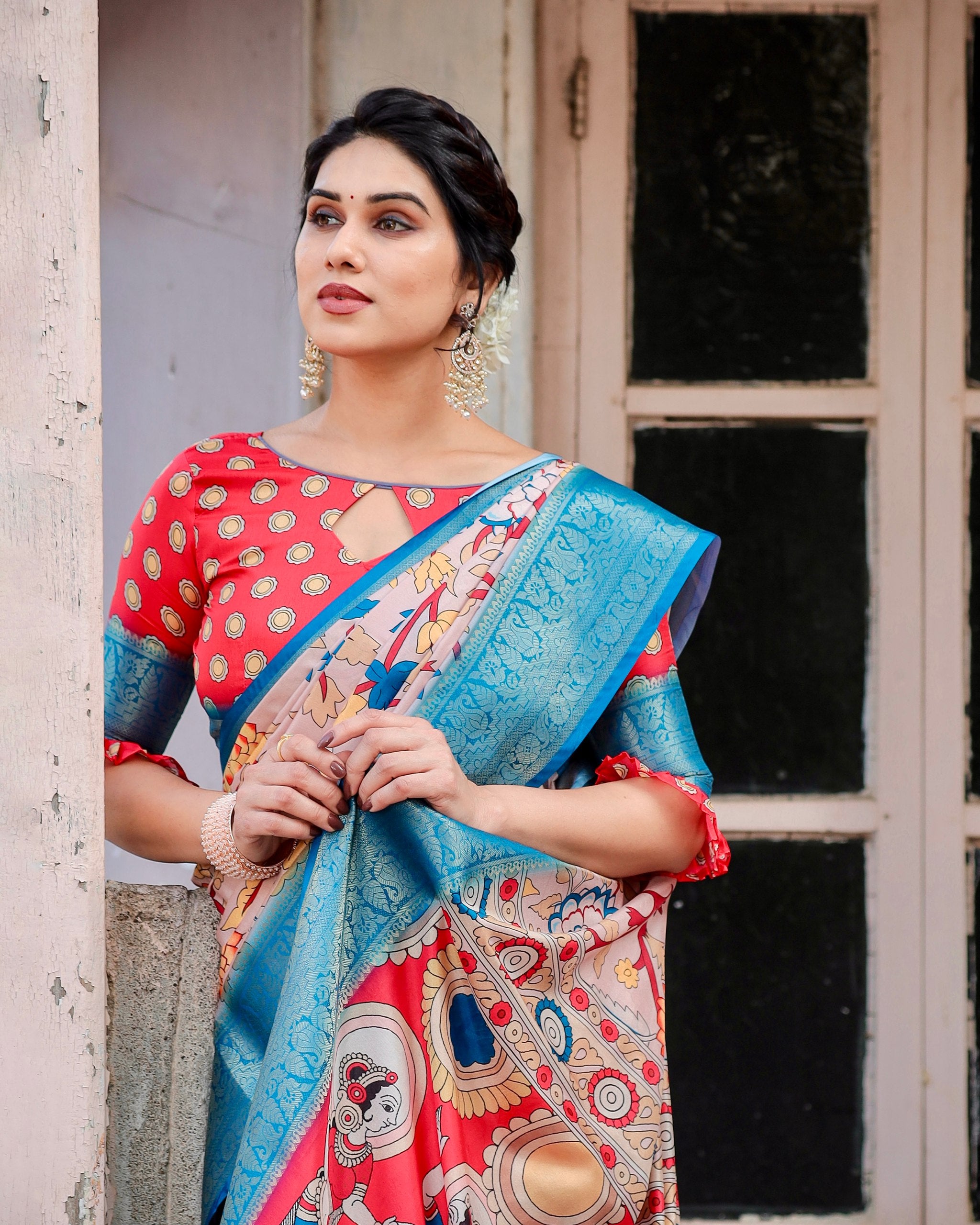 Pure Silk Digital Printed Saree with Brocade Blouse and Enchanting Tassels Colorful Saree