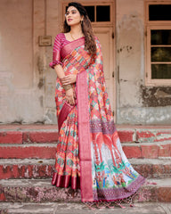 Pure Silk Digital Printed Saree with Brocade Blouse Colorful Saree